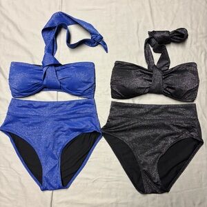 Joe Fresh NWT Shimmery High-Waist Bikini Set — Blue & Black XS